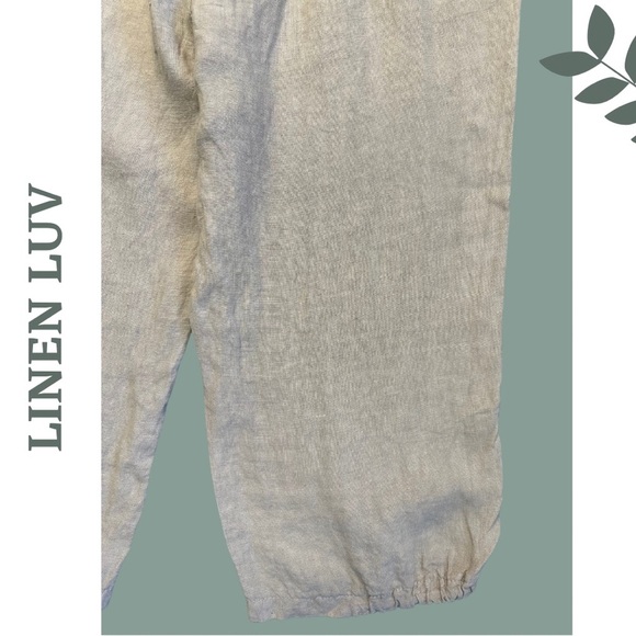Linen Luv Cropped Pant Elastic Knit Waist front Button Detail Pockets Natural - Picture 6 of 8